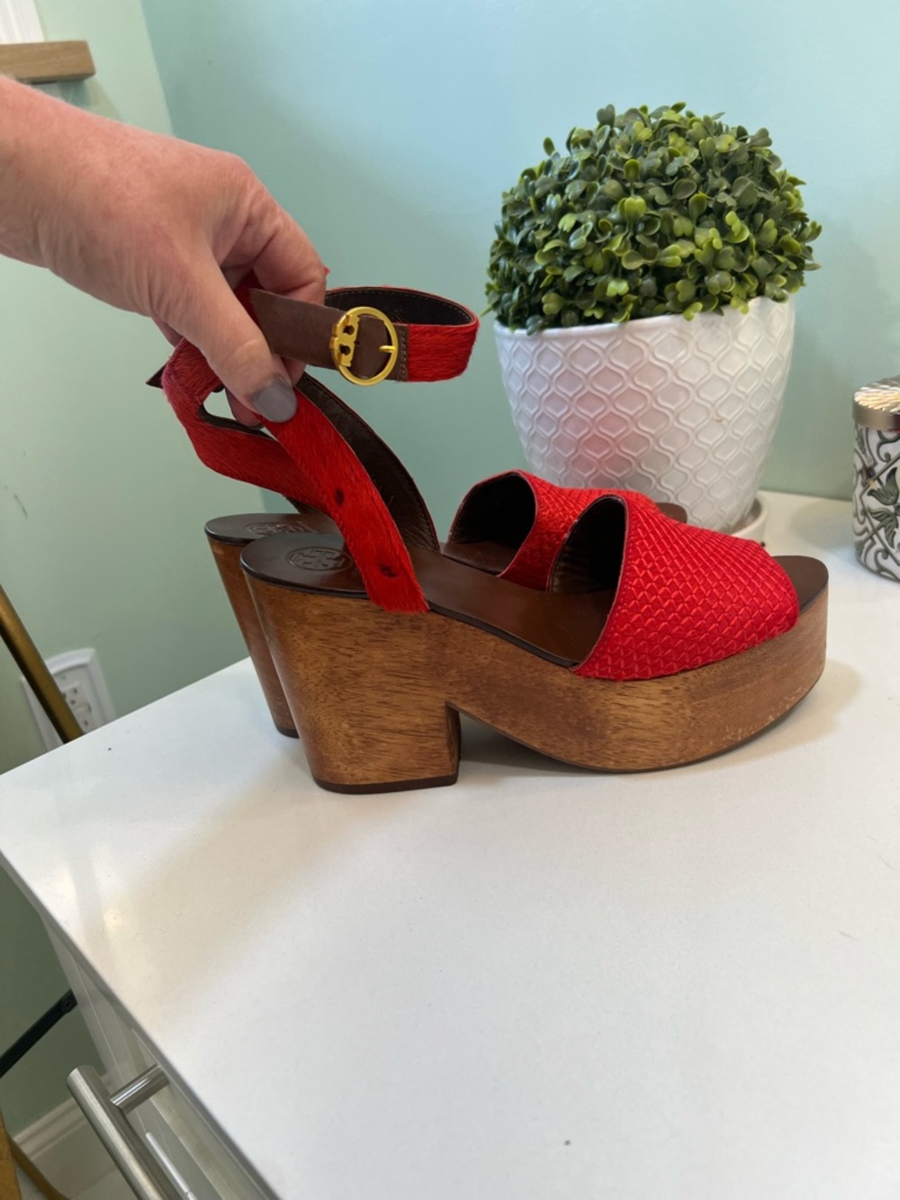 Tory Burch Camilla Platform Clog Sandal in Red - Picture 4 of 6